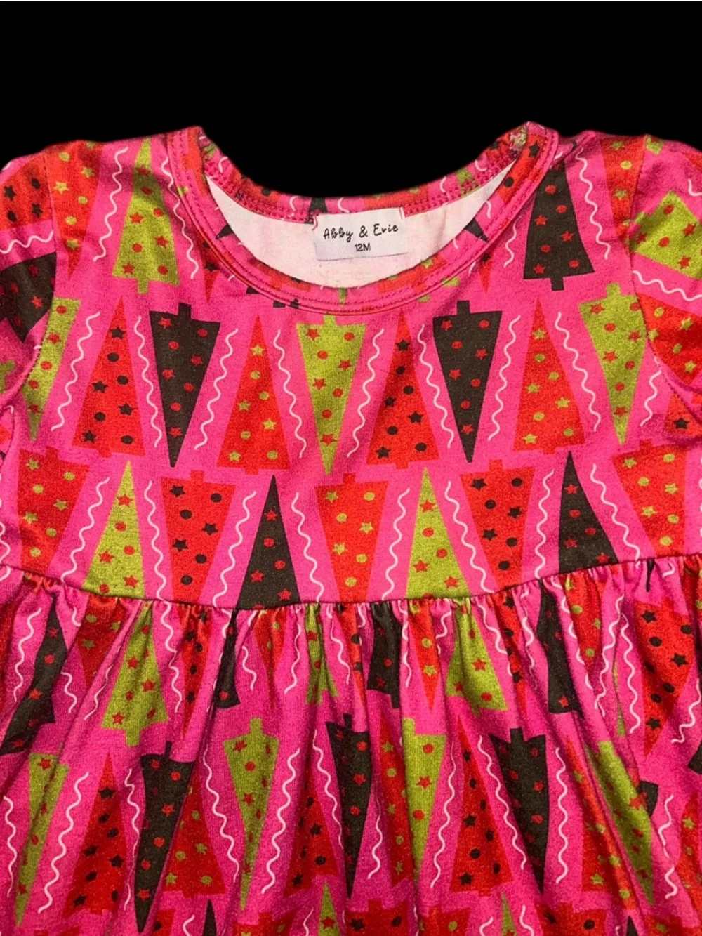 Christmas Holiday Tree Print Ruffle Dress - Picture 2 of 7